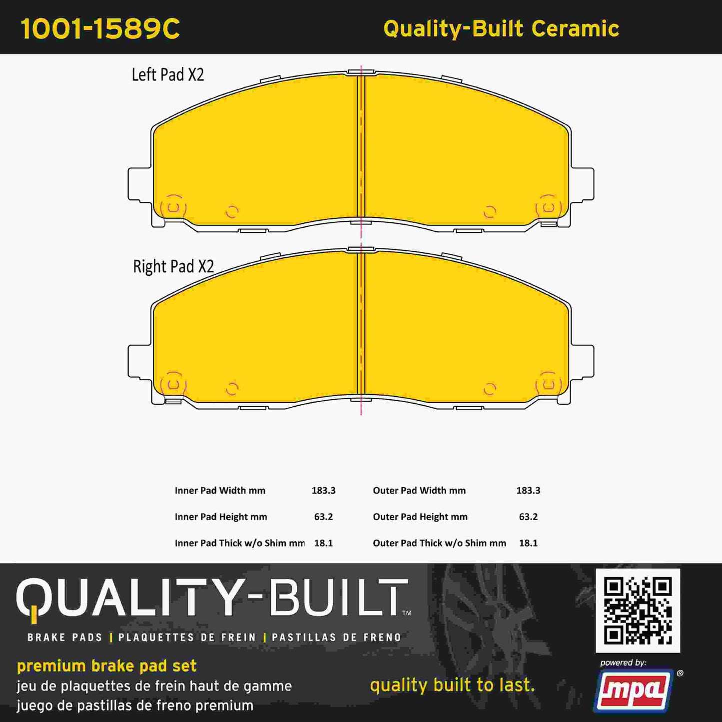 Quality-Built Quality-Built Premium Ceramic Brake Pads w/ Hardware 1001-1589C
