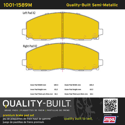 Quality-Built Quality-Built Premium Semi-Metallic Brake Pads w/ Hardware 1001-1589M