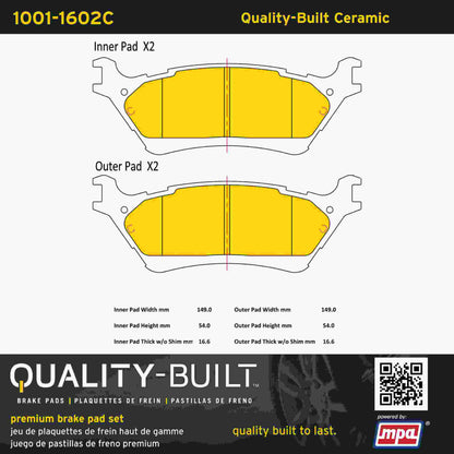 Quality-Built Quality-Built Premium Ceramic Brake Pads w/ Hardware 1001-1602C