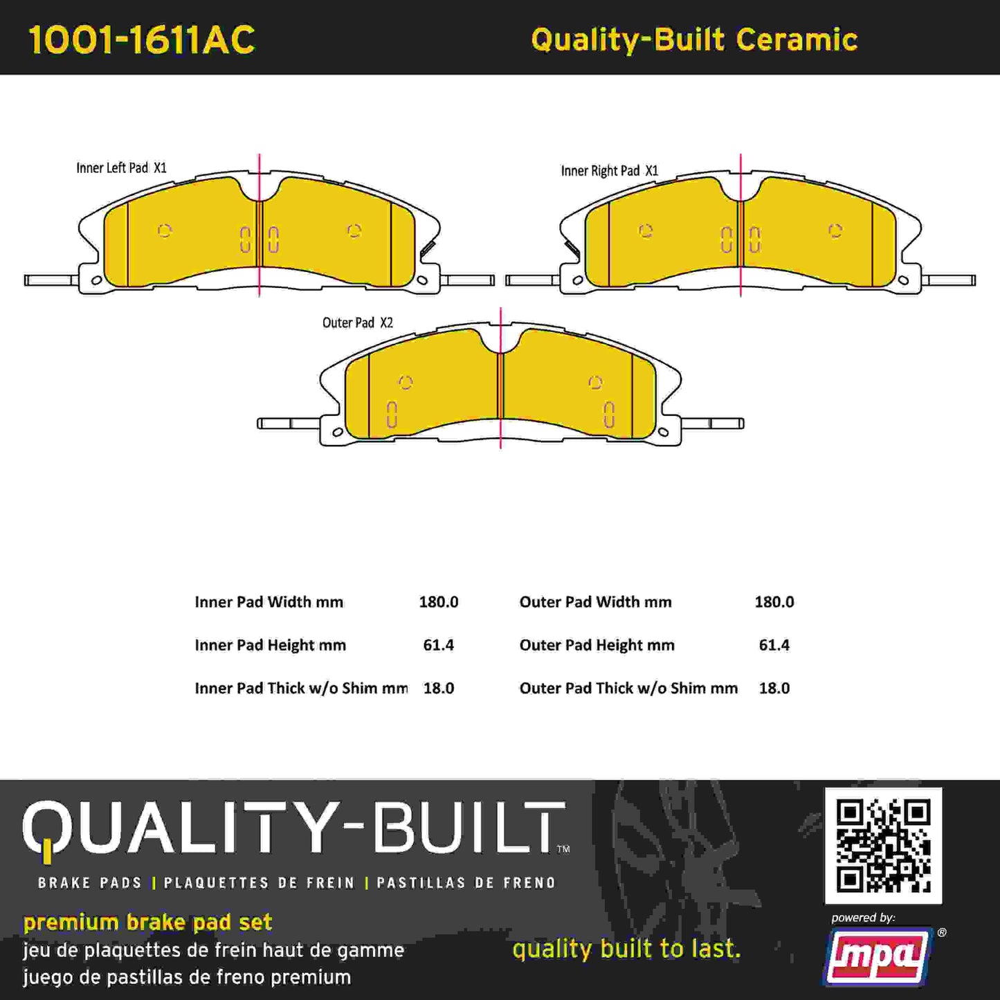 Quality-Built Quality-Built Premium Ceramic Brake Pads w/ Hardware 1001-1611AC