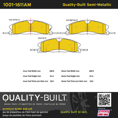 Quality-Built Quality-Built Premium Semi-Metallic Brake Pads w/ Hardware 1001-1611AM