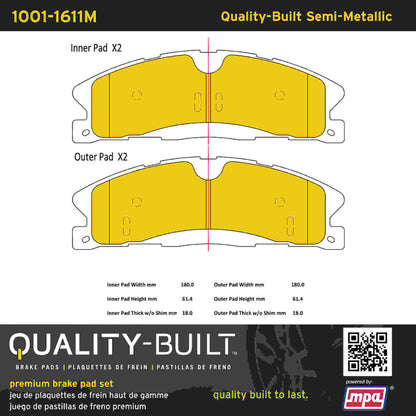 Quality-Built Quality-Built Premium Semi-Metallic Brake Pads w/ Hardware 1001-1611M