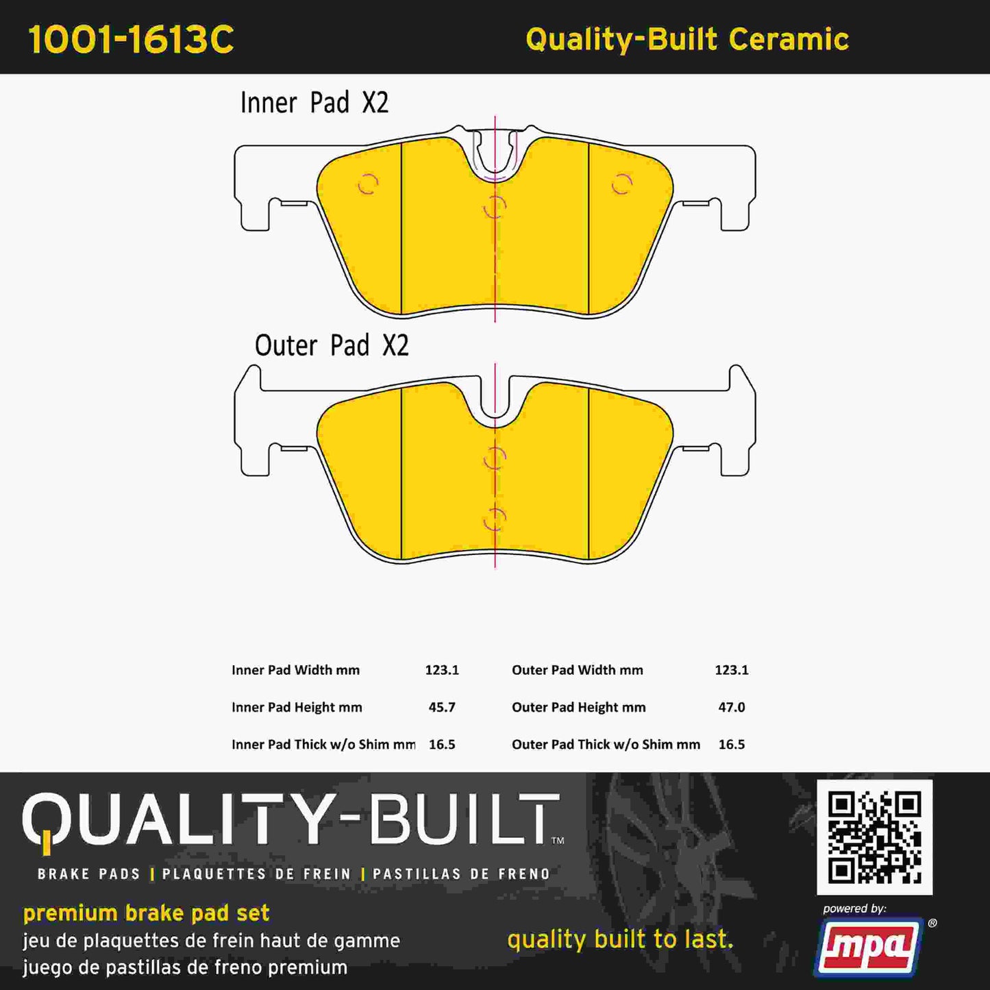 Quality-Built Quality-Built Premium Ceramic Brake Pads w/ Hardware 1001-1613C