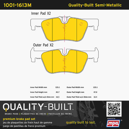 Quality-Built Quality-Built Premium Semi-Metallic Brake Pads w/ Hardware 1001-1613M
