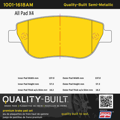 Quality-Built Quality-Built Premium Semi-Metallic Brake Pads w/ Hardware 1001-1618AM