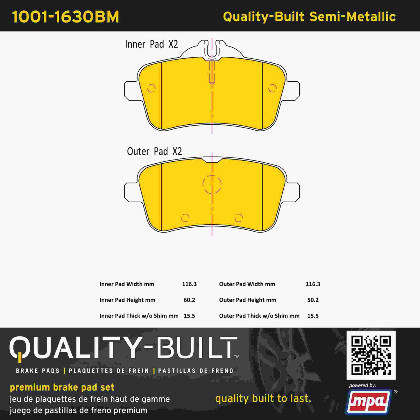 Quality-Built Quality-Built Premium Semi-Metallic Brake Pads 1001-1630BM
