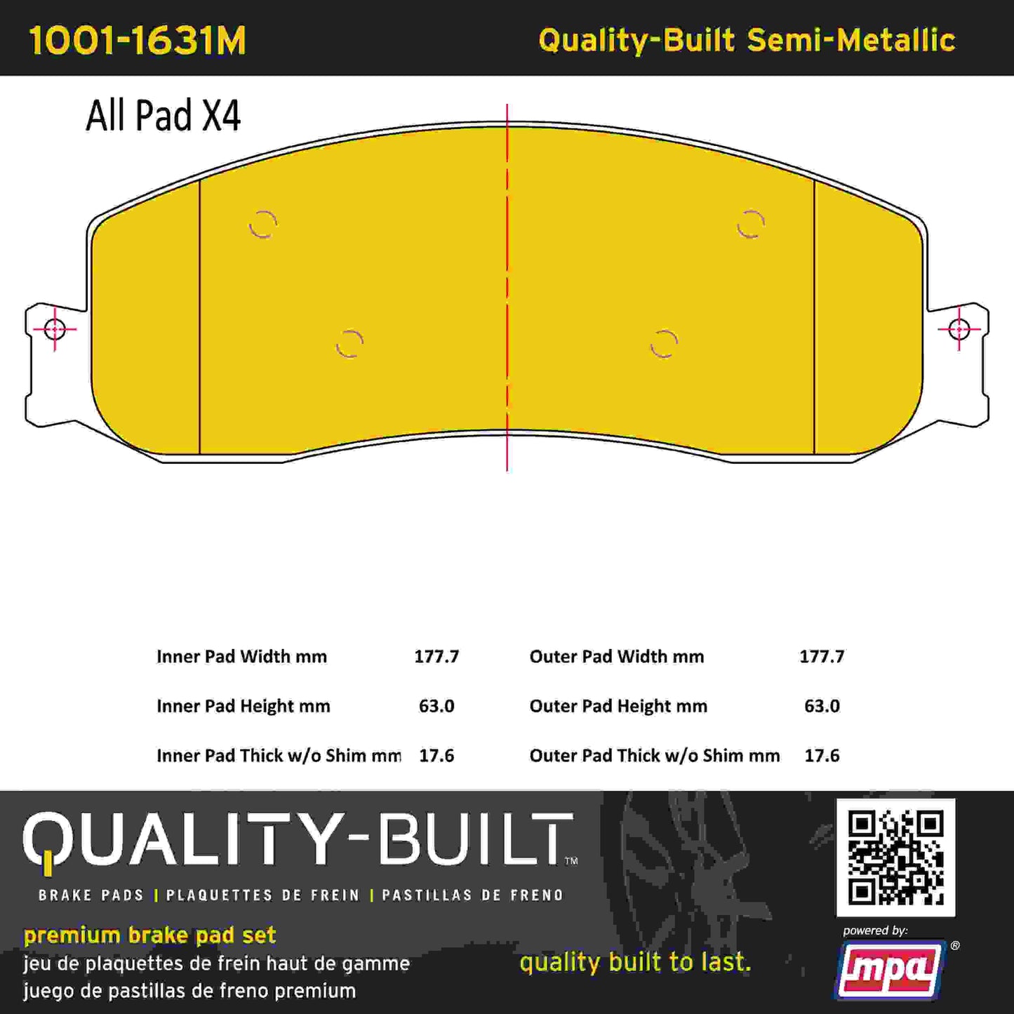 Quality-Built Quality-Built Premium Semi-Metallic Brake Pads w/ Hardware 1001-1631M