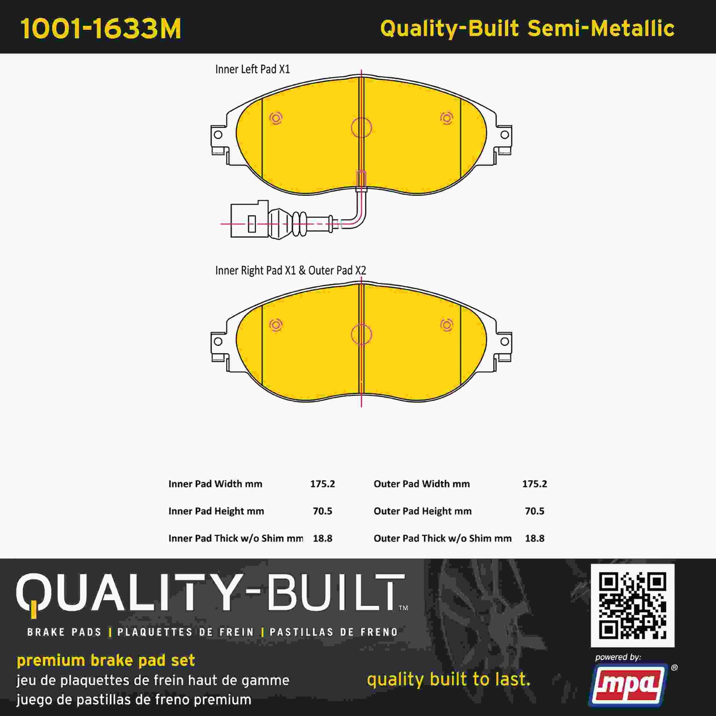 Quality-Built Quality-Built Premium Semi-Metallic Brake Pads w/ Hardware 1001-1633M