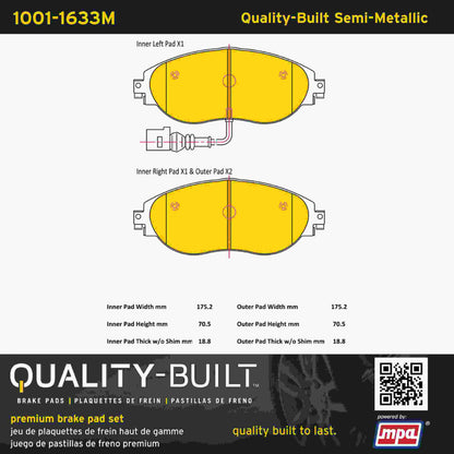 Quality-Built Quality-Built Premium Semi-Metallic Brake Pads w/ Hardware 1001-1633M