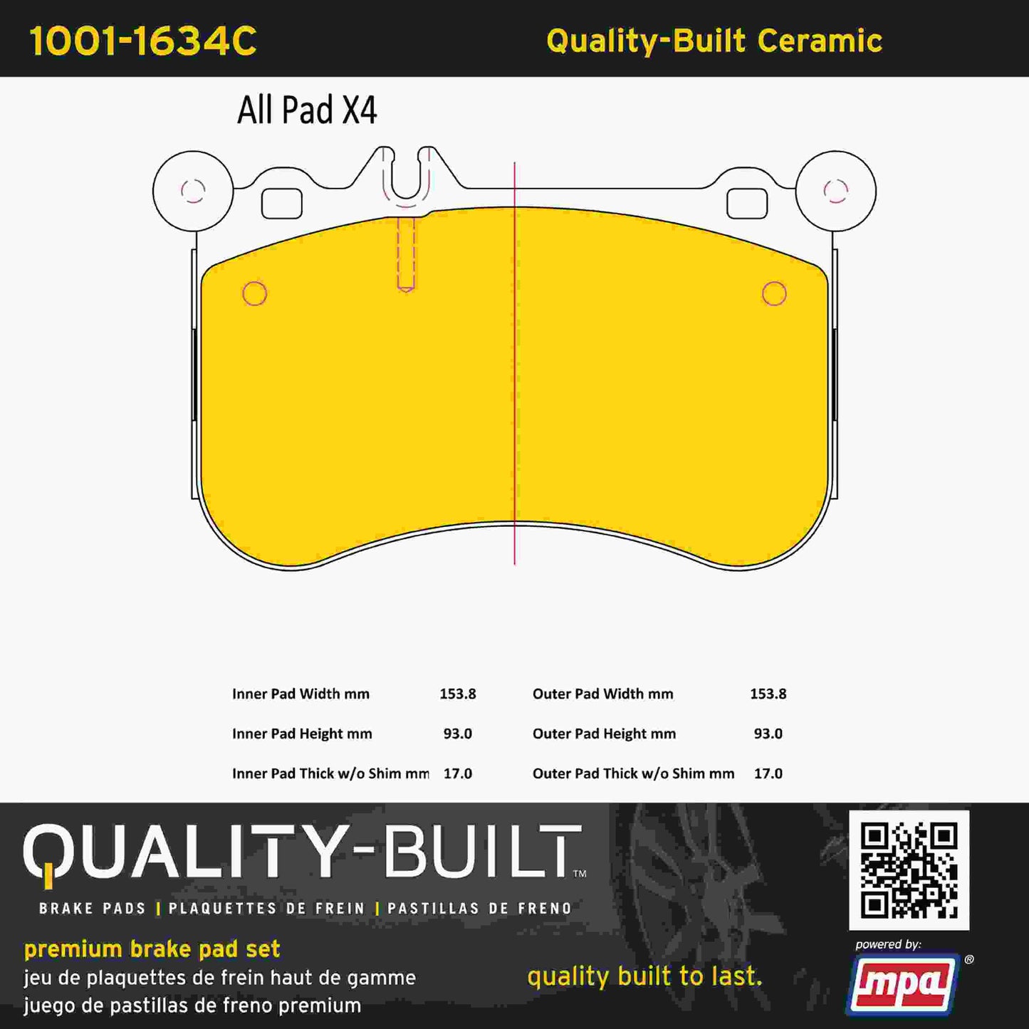 Quality-Built Quality-Built Premium Ceramic Brake Pads w/ Hardware 1001-1634C