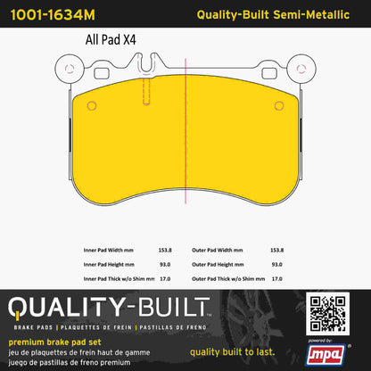 Quality-Built Quality-Built Premium Semi-Metallic Brake Pads w/ Hardware 1001-1634M