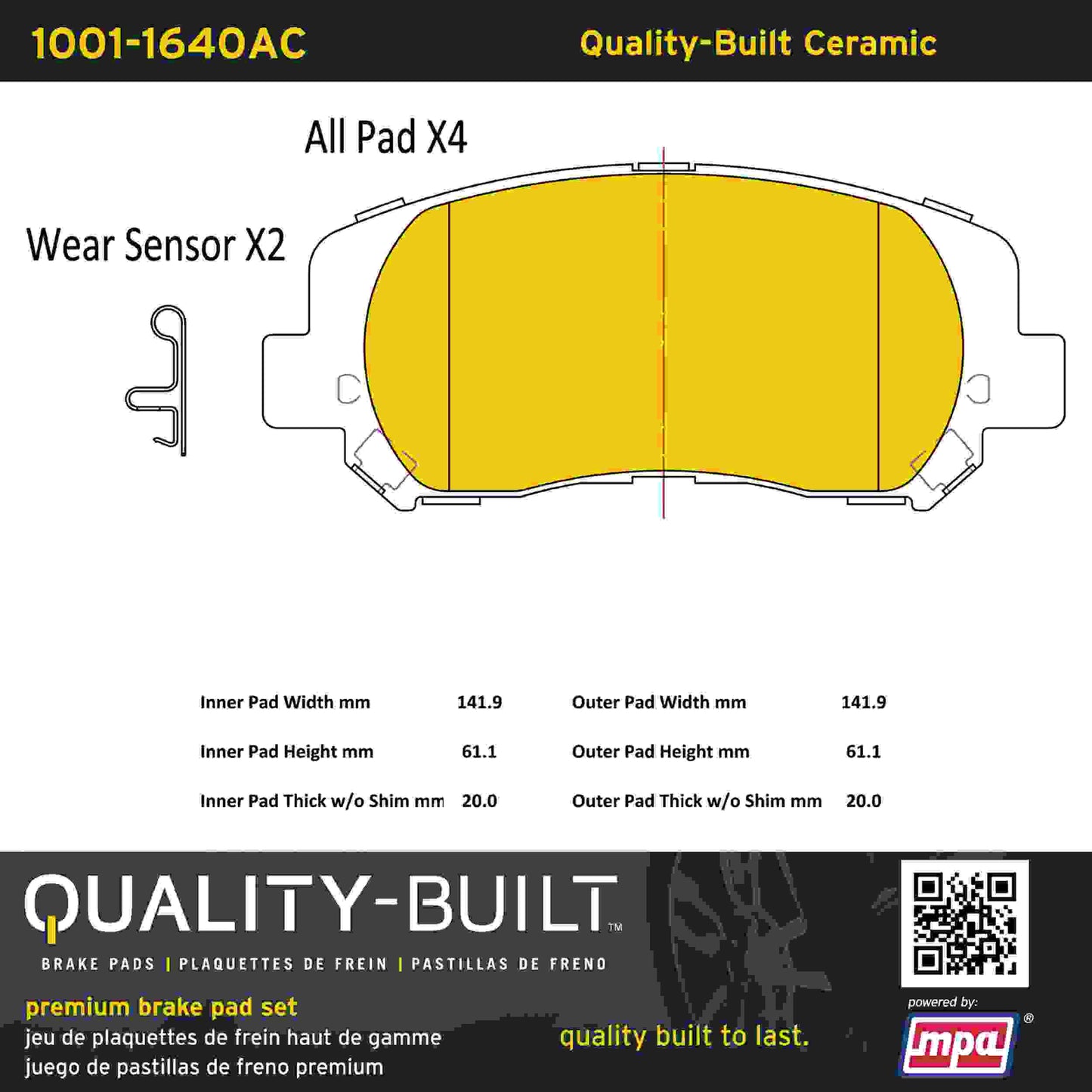 Quality-Built Quality-Built Premium Ceramic Brake Pads w/ Hardware 1001-1640AC