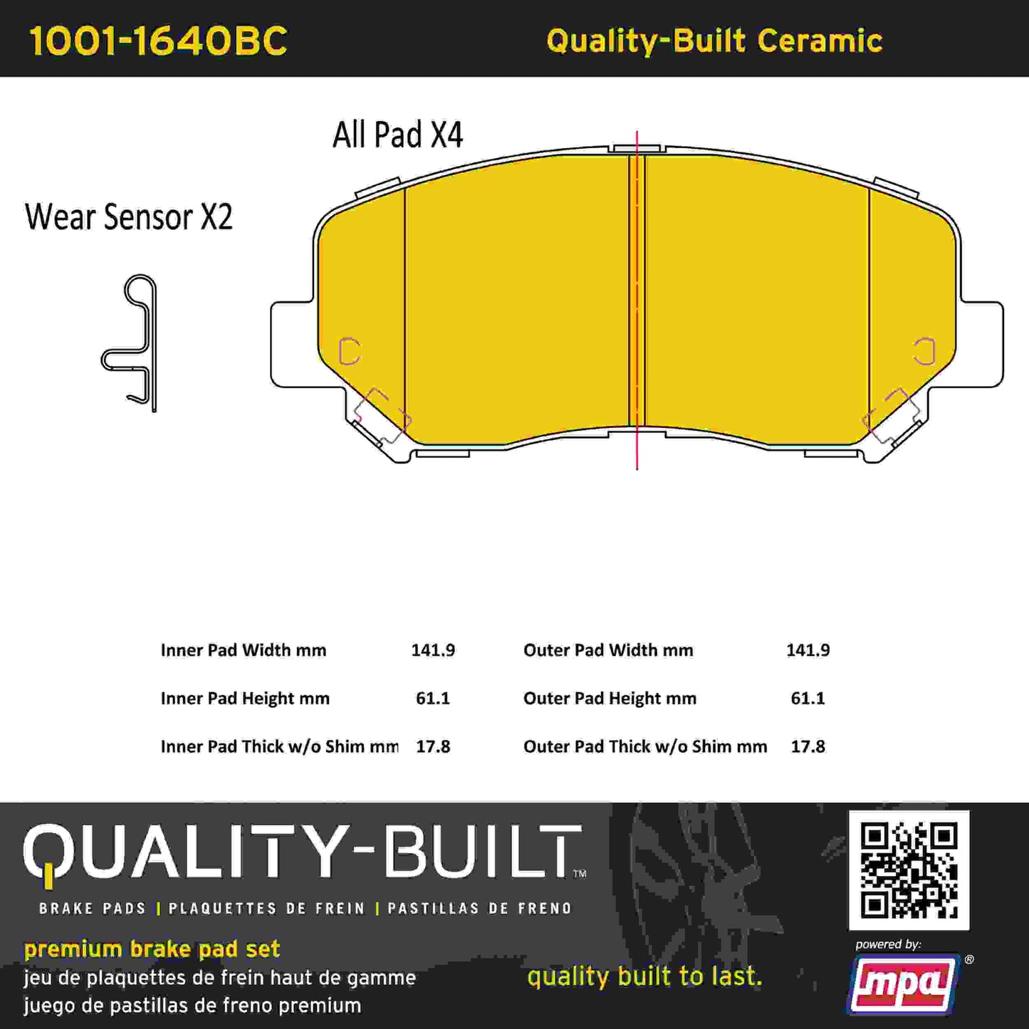 Quality-Built Quality-Built Premium Ceramic Brake Pads w/ Hardware 1001-1640BC