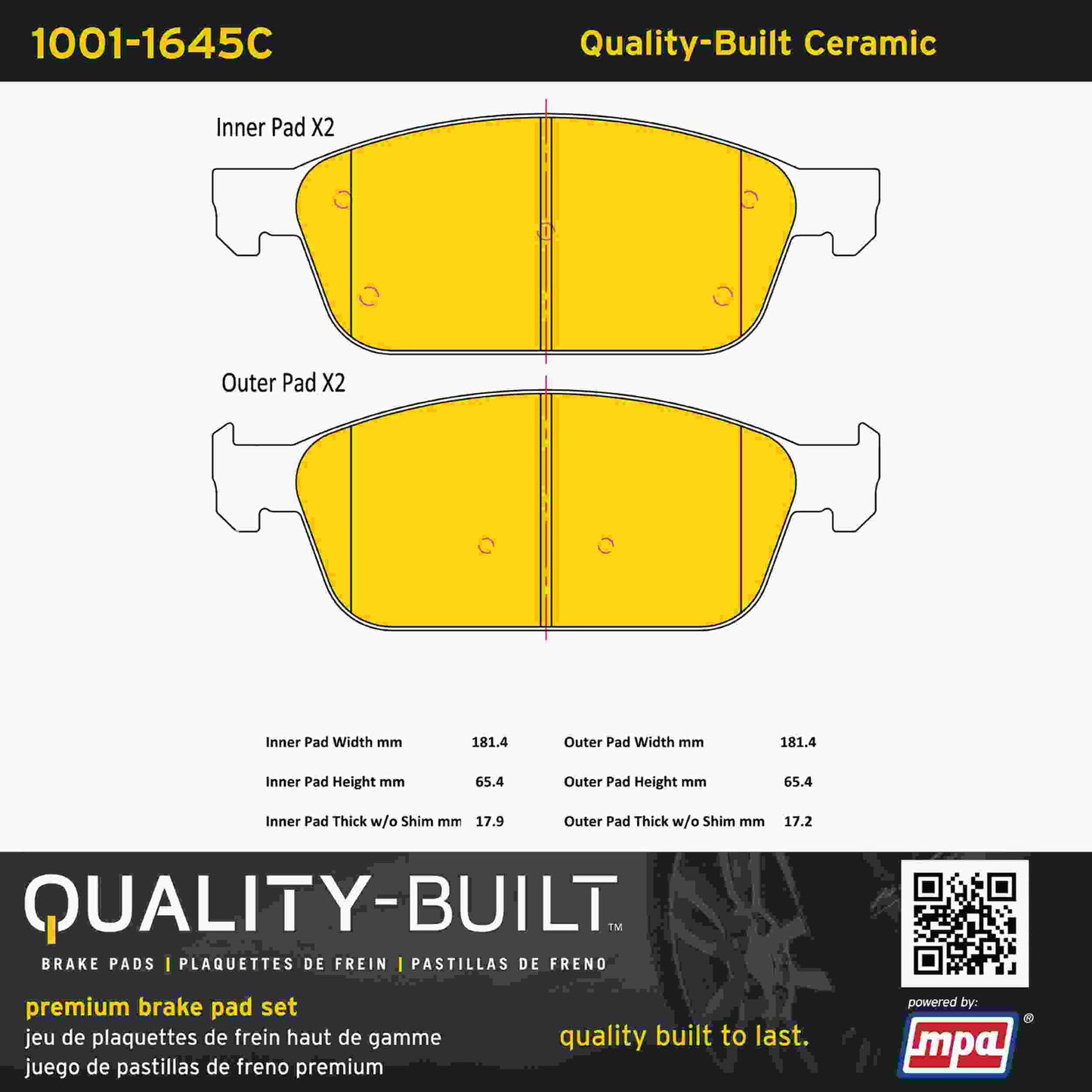 Quality-Built Quality-Built Premium Ceramic Brake Pads w/ Hardware 1001-1645C