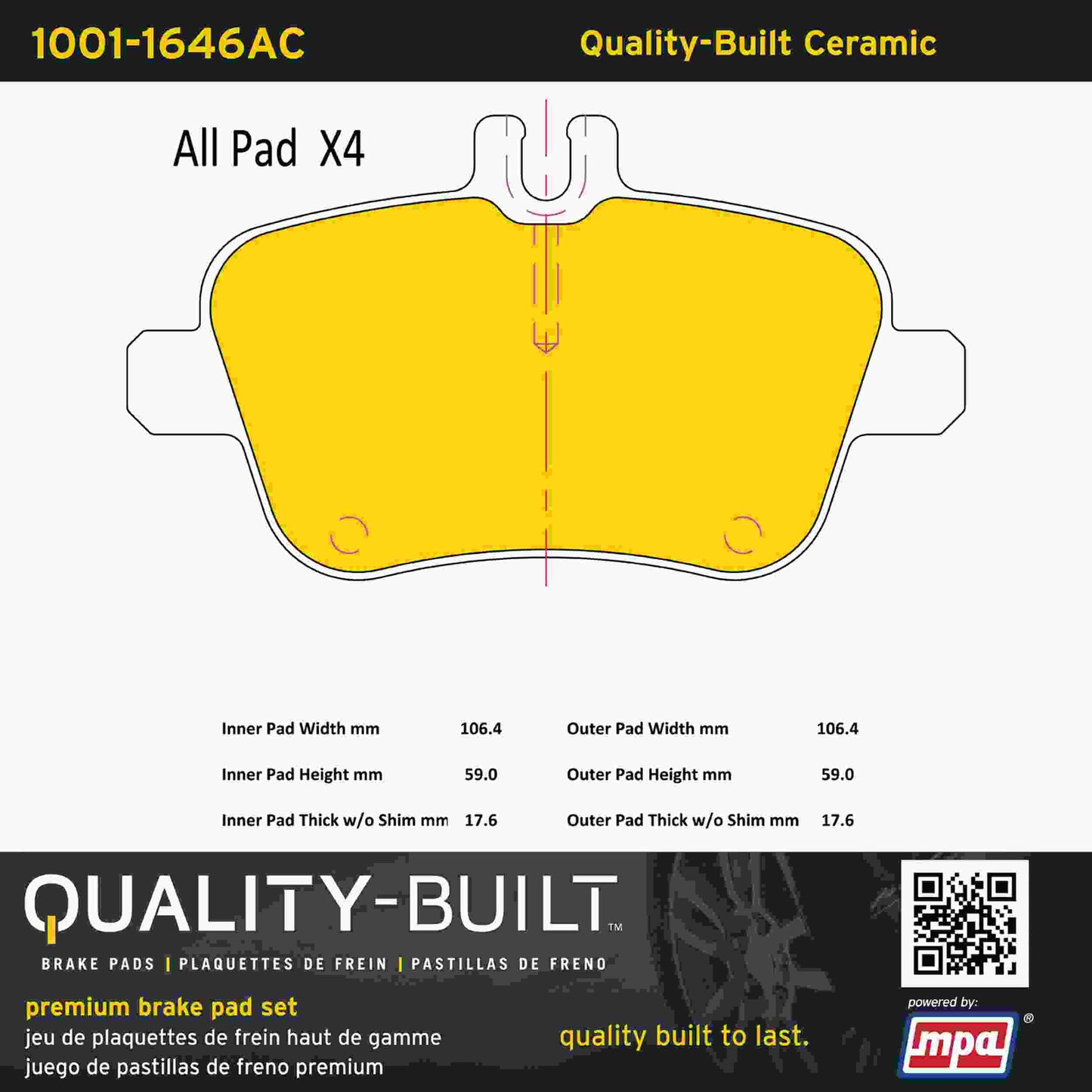 Quality-Built Quality-Built Premium Ceramic Brake Pads w/ Hardware 1001-1646AC