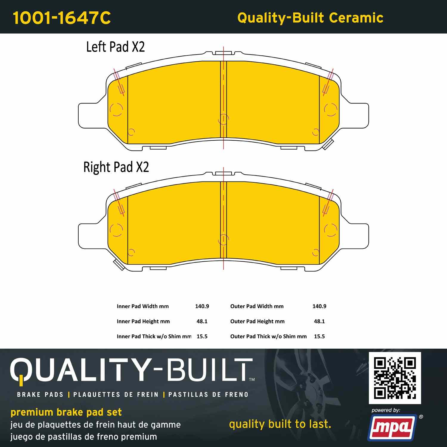 Quality-Built Quality-Built Premium Ceramic Brake Pads w/ Hardware 1001-1647C