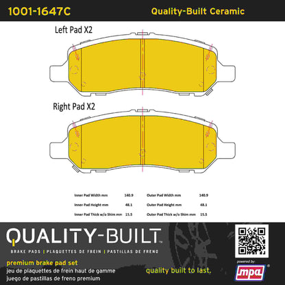 Quality-Built Quality-Built Premium Ceramic Brake Pads w/ Hardware 1001-1647C