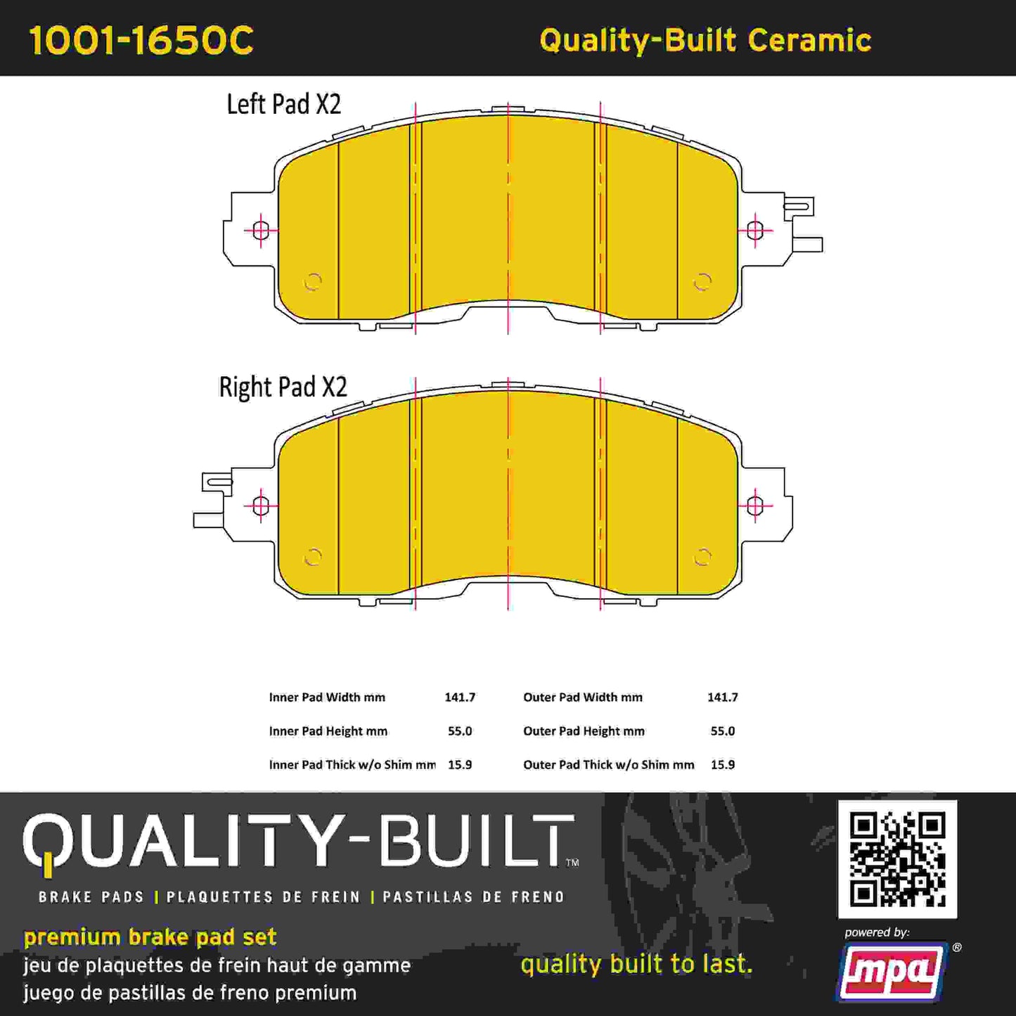 Quality-Built Quality-Built Premium Ceramic Brake Pads w/ Hardware 1001-1650C