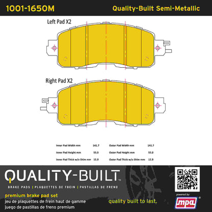 Quality-Built Quality-Built Premium Semi-Metallic Brake Pads w/ Hardware 1001-1650M