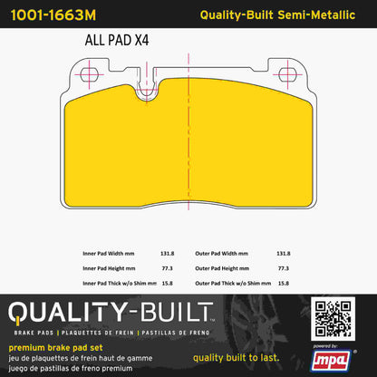 Quality-Built Quality-Built Premium Semi-Metallic Brake Pads w/ Hardware 1001-1663M