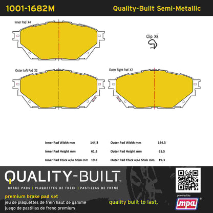 Quality-Built Quality-Built Premium Semi-Metallic Brake Pads w/ Hardware 1001-1682M