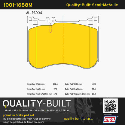 Quality-Built Quality-Built Premium Semi-Metallic Brake Pads w/ Hardware 1001-1688M