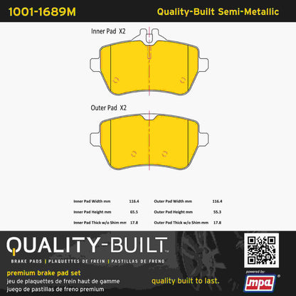Quality-Built Quality-Built Premium Semi-Metallic Brake Pads w/ Hardware 1001-1689M
