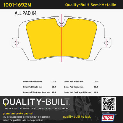 Quality-Built Quality-Built Premium Semi-Metallic Brake Pads w/ Hardware 1001-1692M