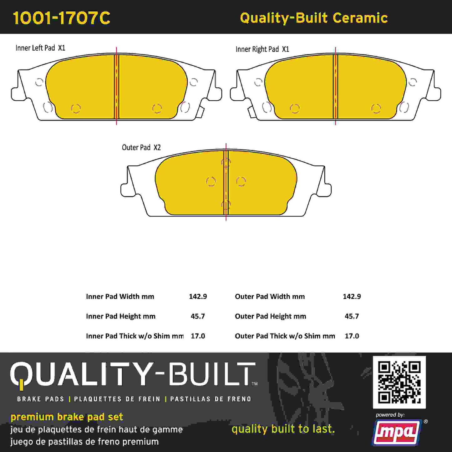 Quality-Built Quality-Built Premium Ceramic Brake Pads w/ Hardware 1001-1707C