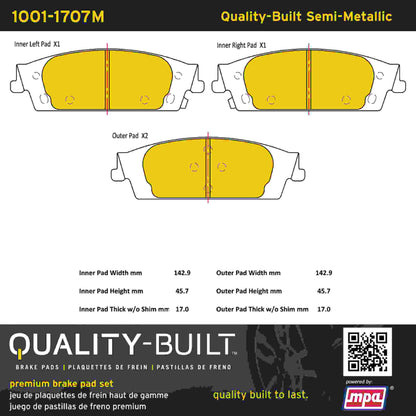 Quality-Built Quality-Built Premium Semi-Metallic Brake Pads w/ Hardware 1001-1707M