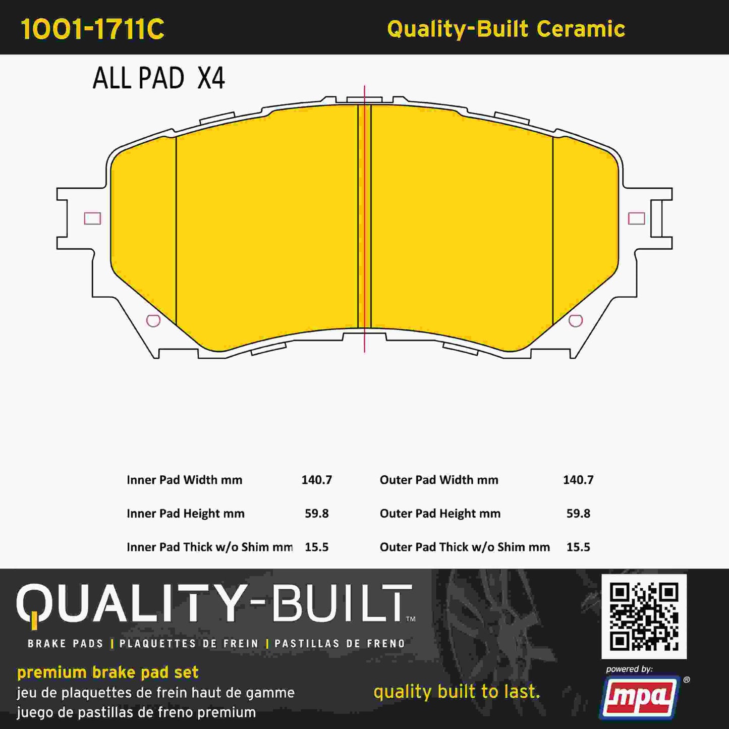Quality-Built Quality-Built Premium Ceramic Brake Pads w/ Hardware 1001-1711C