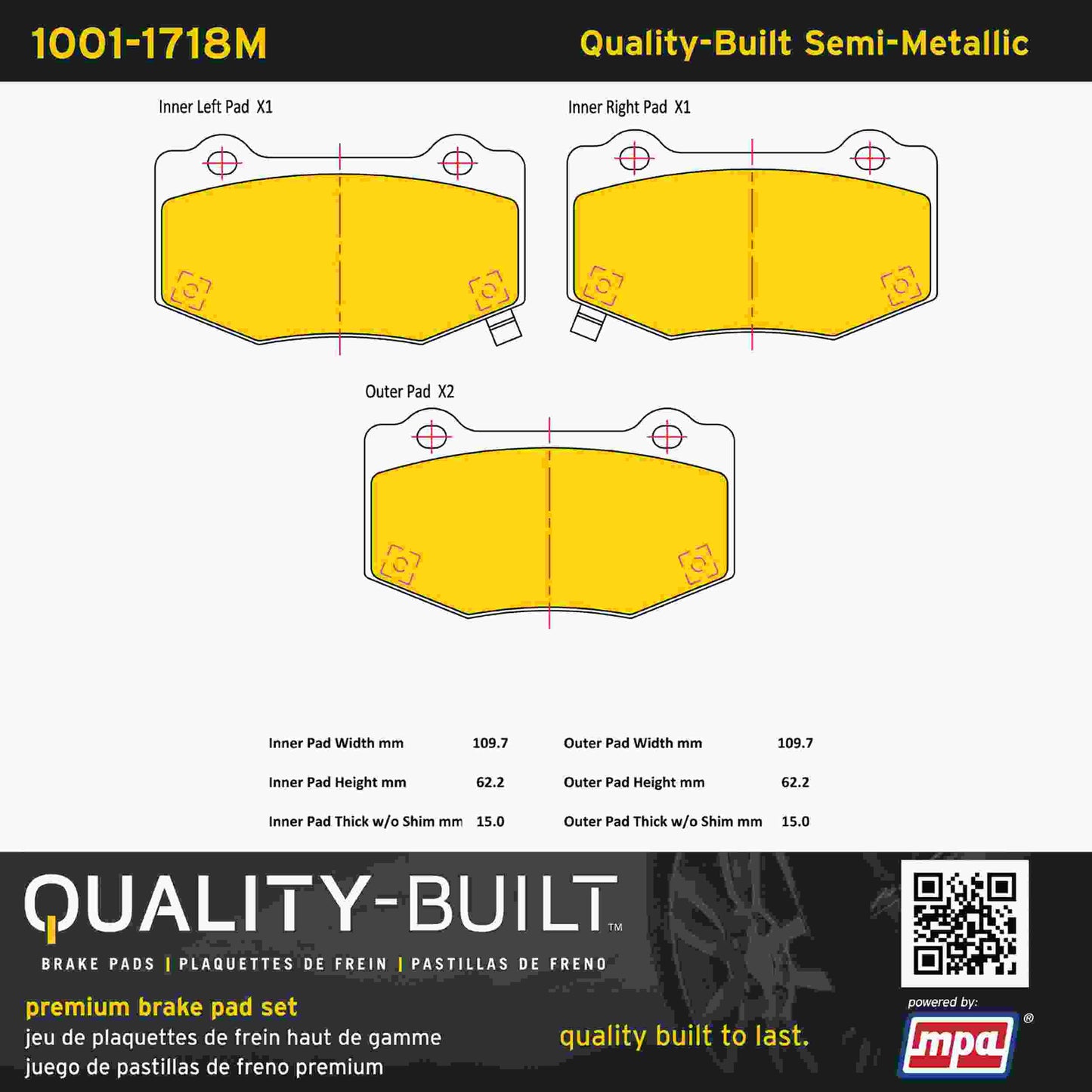 Quality-Built Quality-Built Premium Semi-Metallic Brake Pads w/ Hardware 1001-1718M