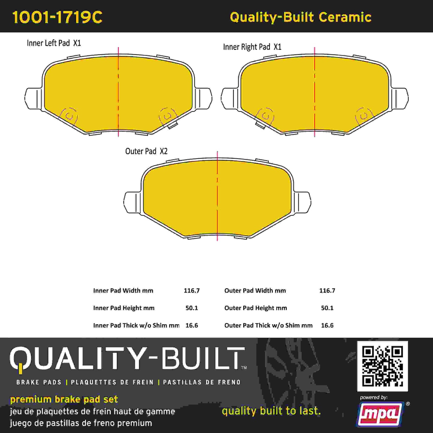Quality-Built Quality-Built Premium Ceramic Brake Pads w/ Hardware 1001-1719C