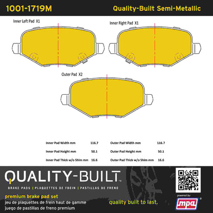 Quality-Built Quality-Built Premium Semi-Metallic Brake Pads w/ Hardware 1001-1719M