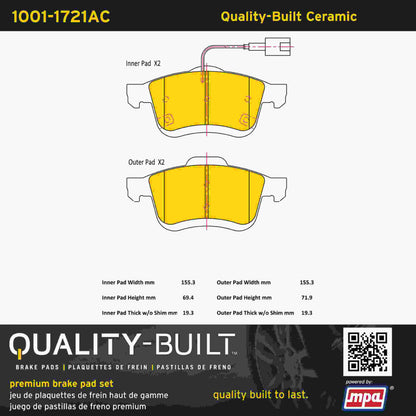 Quality-Built Quality-Built Premium Ceramic Brake Pads w/ Hardware 1001-1721AC
