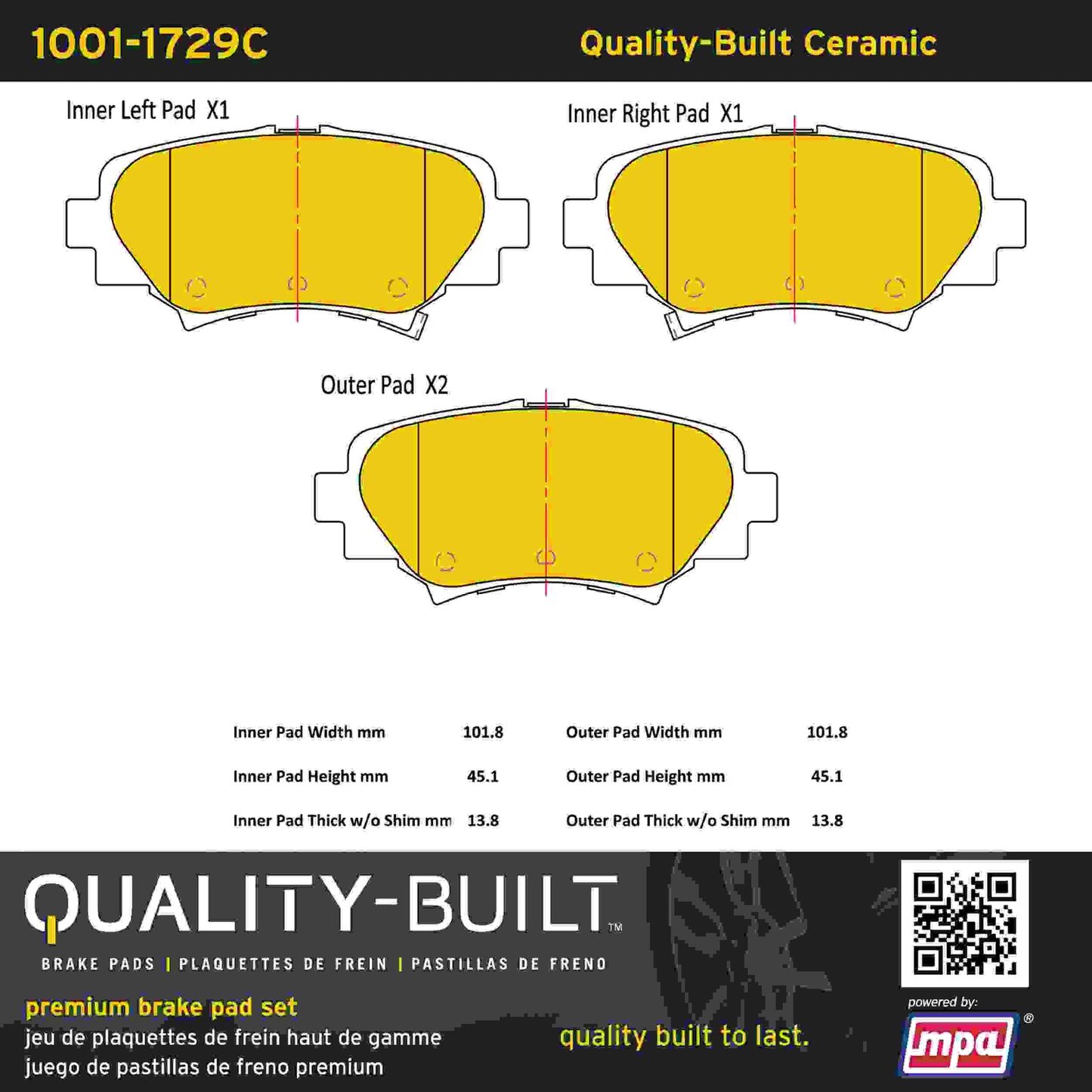 Quality-Built Quality-Built Premium Ceramic Brake Pads w/ Hardware 1001-1729C