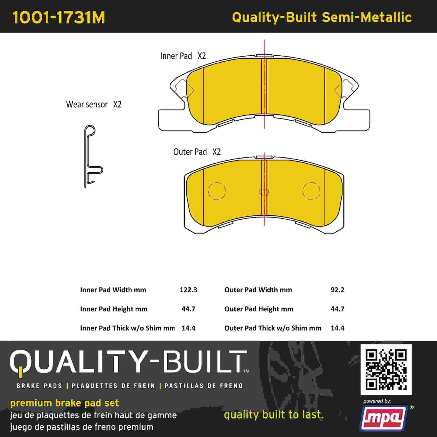 Quality-Built Quality-Built Premium Semi-Metallic Brake Pads w/ Hardware 1001-1731M