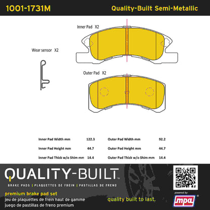 Quality-Built Quality-Built Premium Semi-Metallic Brake Pads w/ Hardware 1001-1731M