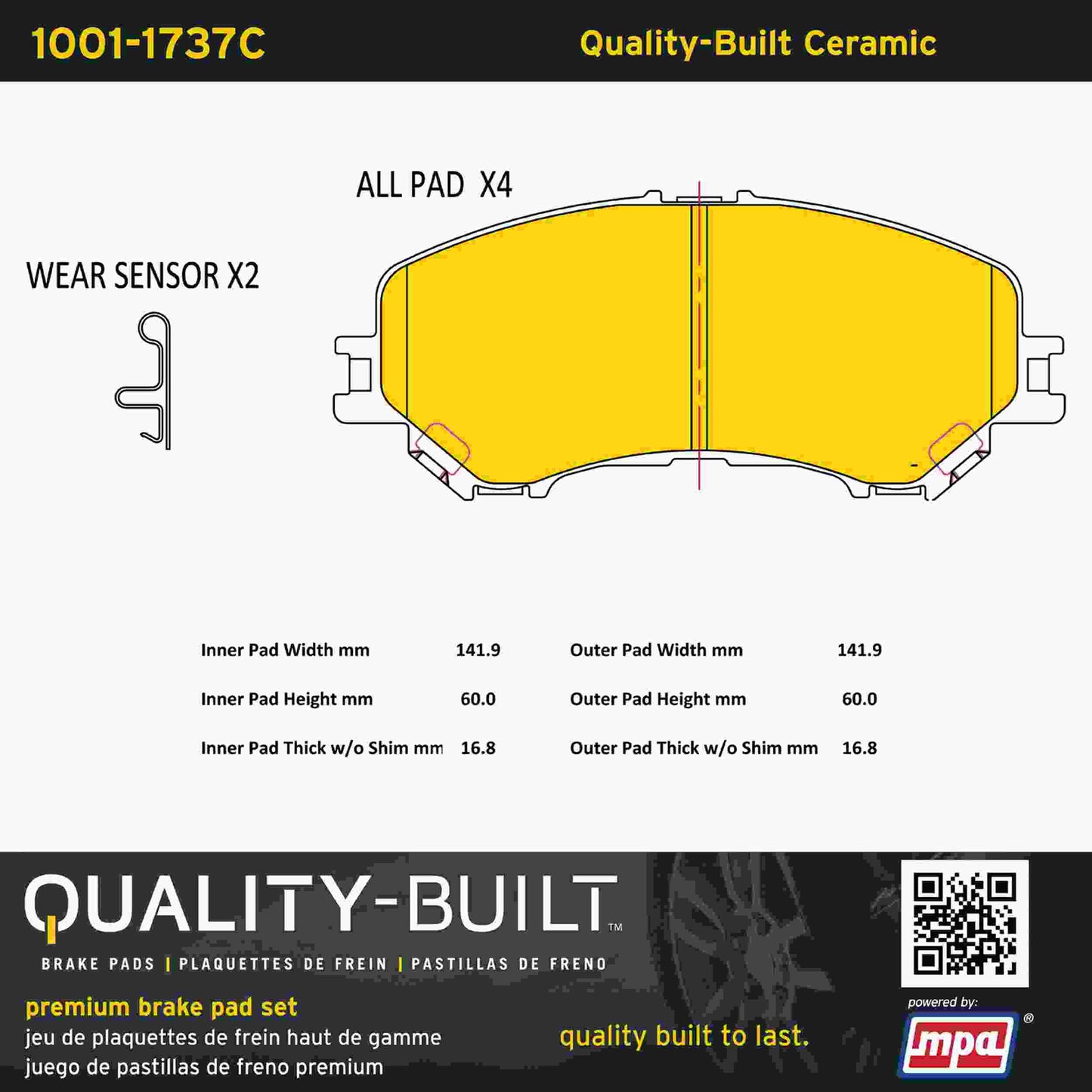 Quality-Built Quality-Built Premium Ceramic Brake Pads w/ Hardware 1001-1737C