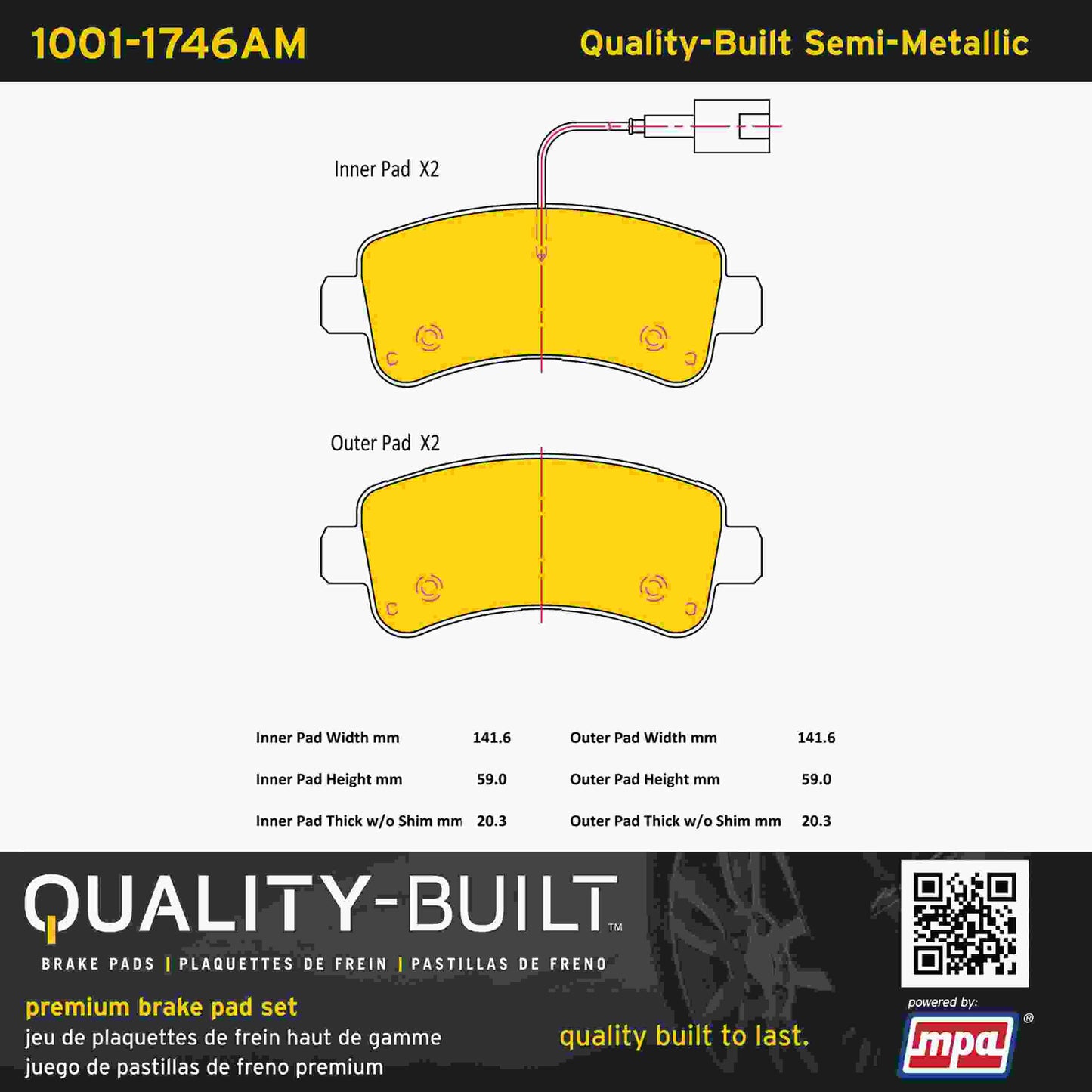 Quality-Built Quality-Built Premium Semi-Metallic Brake Pads w/ Hardware 1001-1746AM