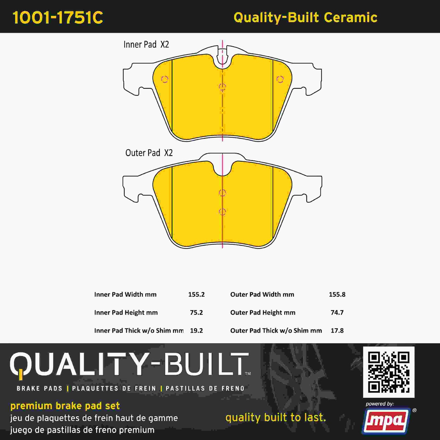 Quality-Built Quality-Built Premium Ceramic Brake Pads w/ Hardware 1001-1751C