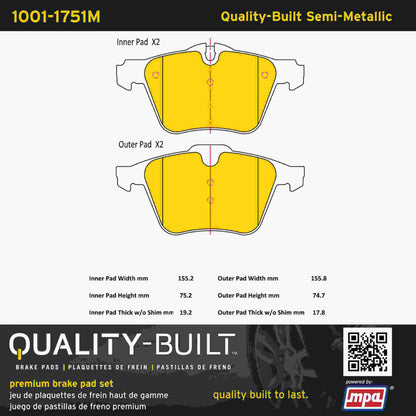 Quality-Built Quality-Built Premium Semi-Metallic Brake Pads w/ Hardware 1001-1751M