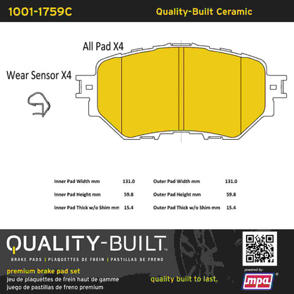 Quality-Built Quality-Built Premium Ceramic Brake Pads w/ Hardware 1001-1759C