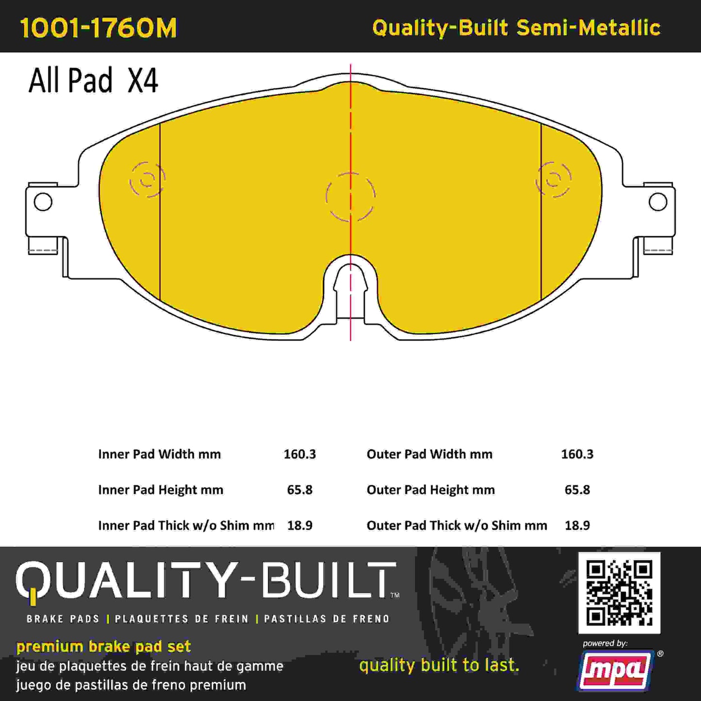 Quality-Built Quality-Built Premium Semi-Metallic Brake Pads 1001-1760M