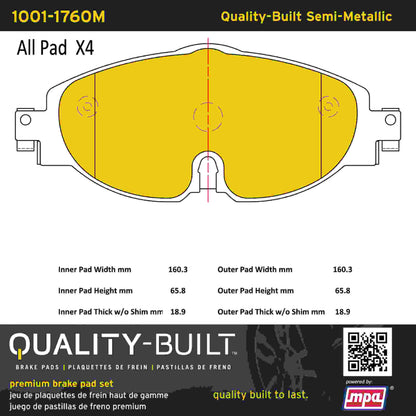 Quality-Built Quality-Built Premium Semi-Metallic Brake Pads 1001-1760M