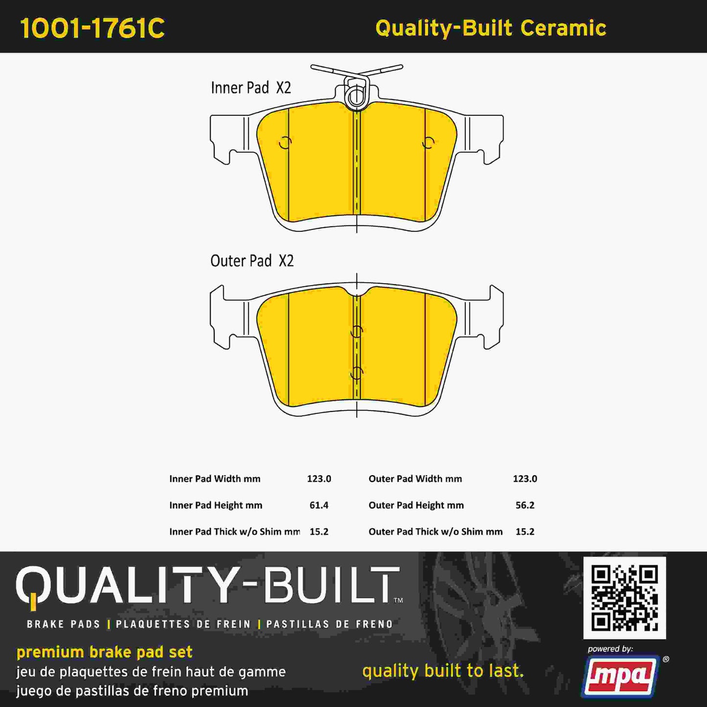 Quality-Built Quality-Built Premium Ceramic Brake Pads w/ Hardware 1001-1761C