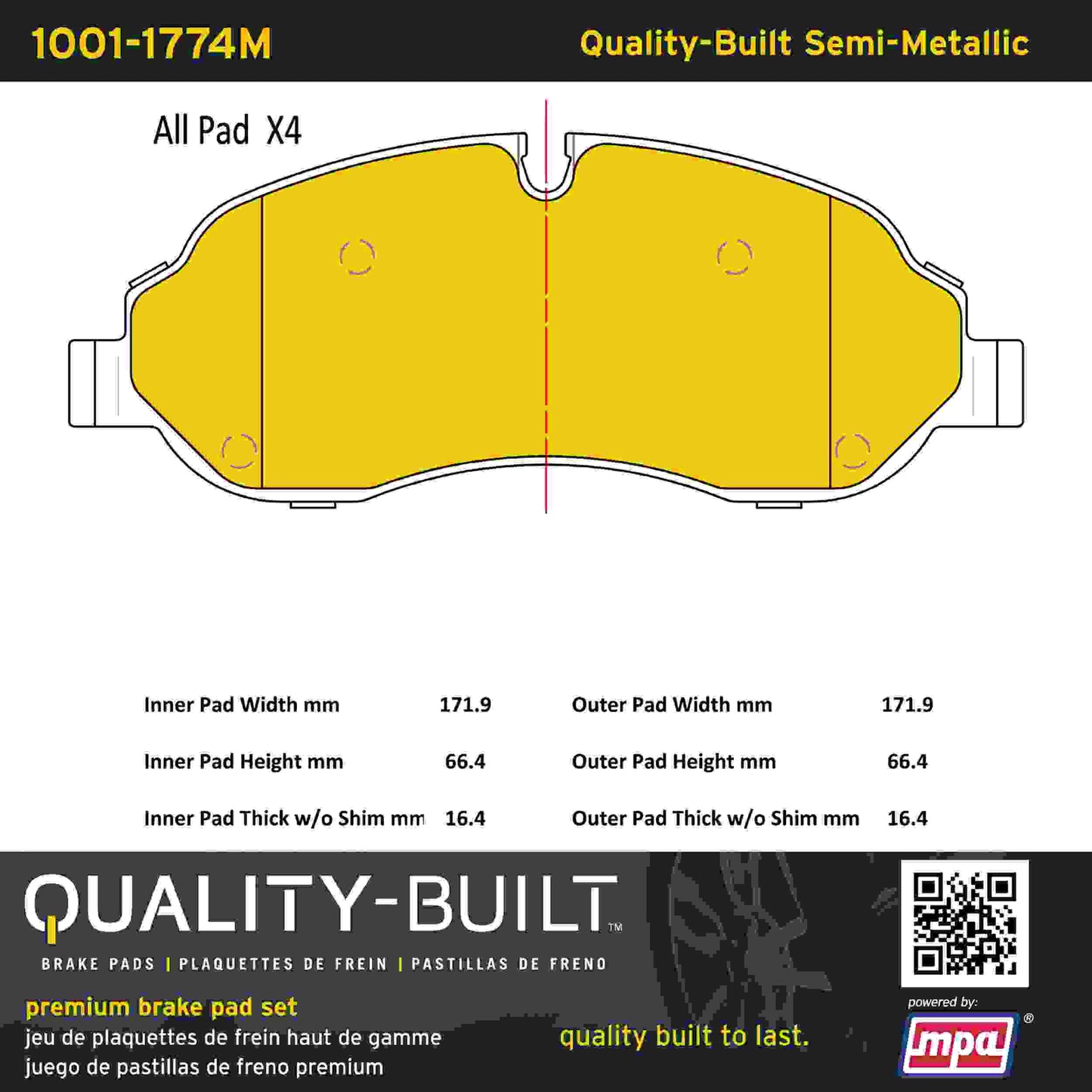 Quality-Built Quality-Built Premium Semi-Metallic Brake Pads w/ Hardware 1001-1774M
