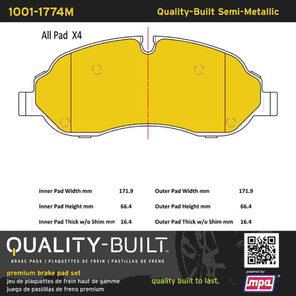 Quality-Built Quality-Built Premium Semi-Metallic Brake Pads w/ Hardware 1001-1774M