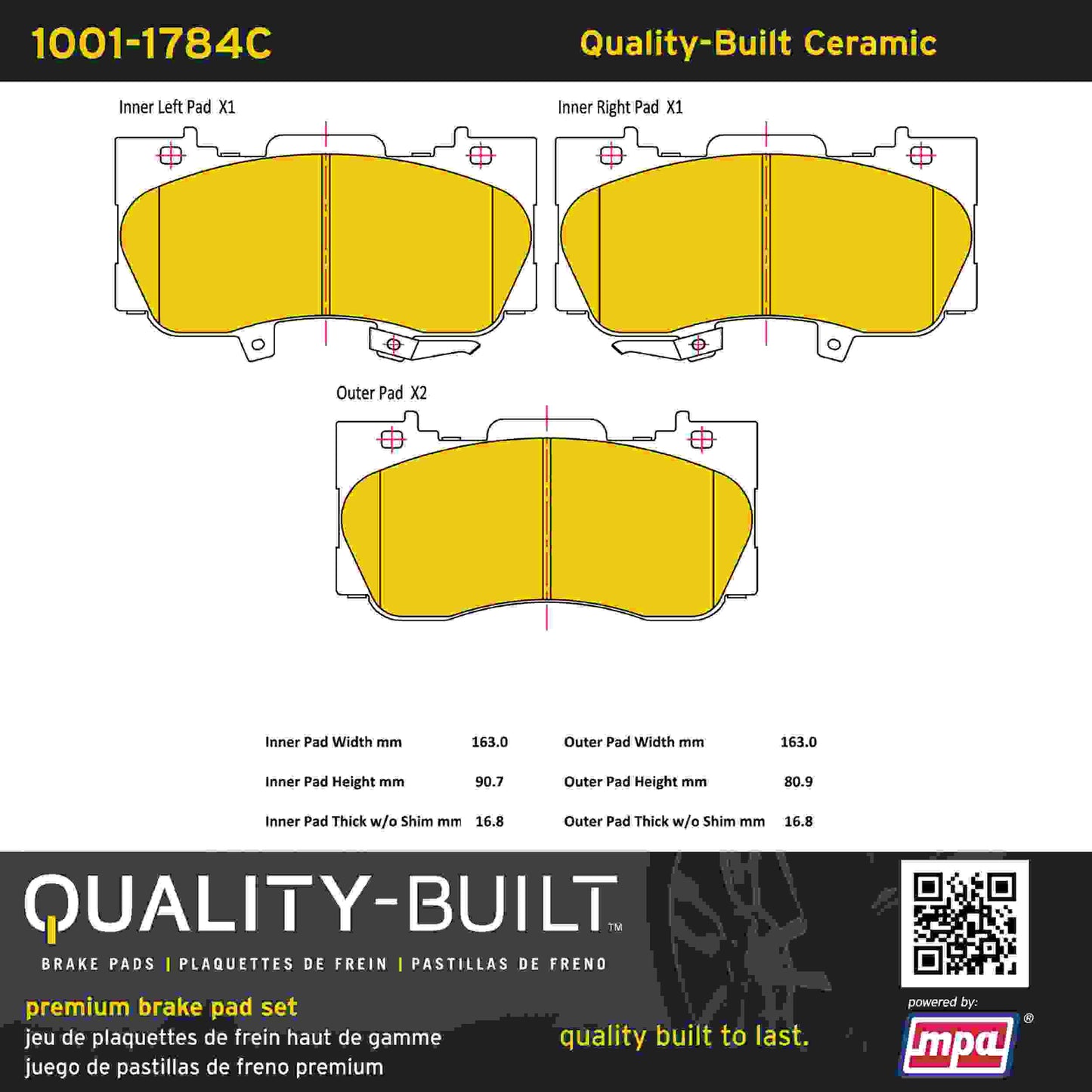 Quality-Built Quality-Built Premium Ceramic Brake Pads w/ Hardware 1001-1784C