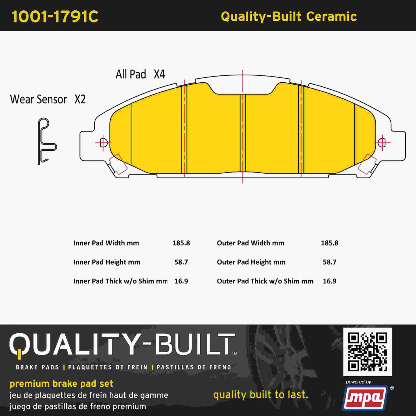 Quality-Built Quality-Built Premium Ceramic Brake Pads w/ Hardware 1001-1791C
